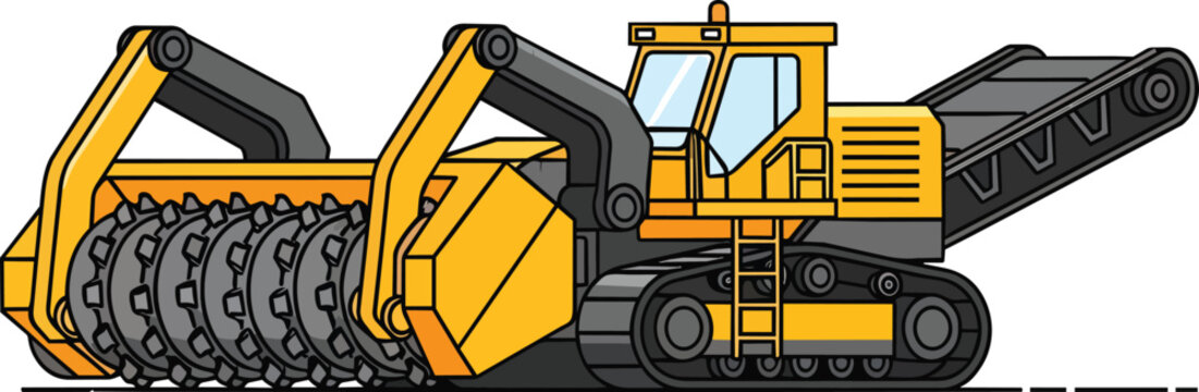 Heavy Duty Yellow Mining Roadheader Excavator Machine Vector