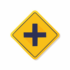 Fototapeta premium Yellow Diamond Road Sign with Plus Symbol