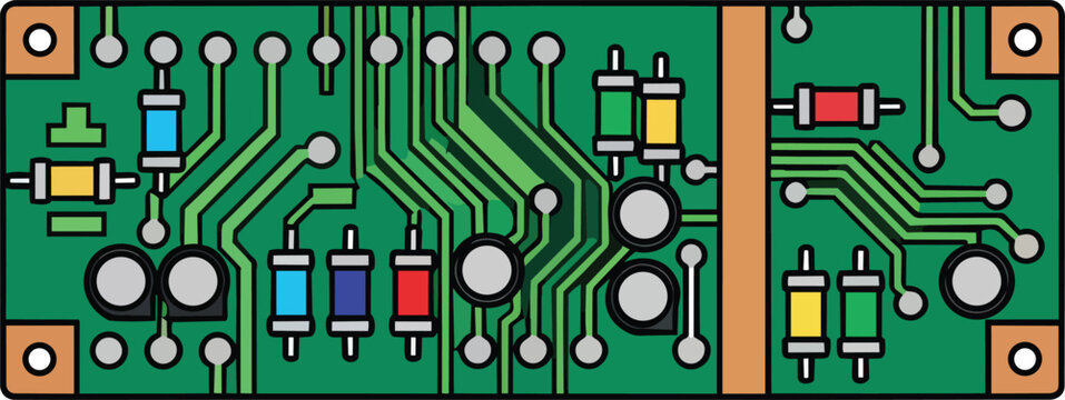 Green PCB Motherboard with Electronic Components and Hardware Parts