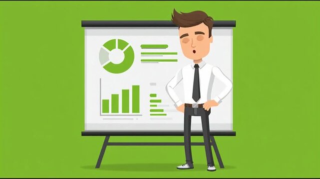 Businessman explaining data analytics on a whiteboard