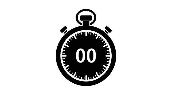 Stopwatch displays zero time remaining on a simple black and white graphical interface.