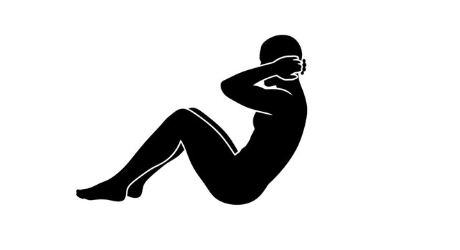 Person performing a sit-up exercise is shown as a black silhouette icon illustrating fitness and abdominal training.