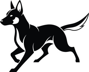 Fototapeta premium Black silhouette of a dog running fast to the left