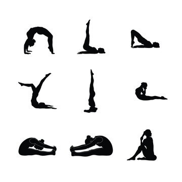 Practical Yoga and Meditation Silhouettes for Health and Sport Icons.