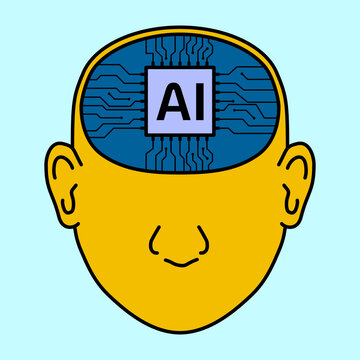 AI chip and circuit pattern inside human head, Replacement a brain with AI chip, concept for technology and engineering in the future. vector illustration unreal background. abstract background.