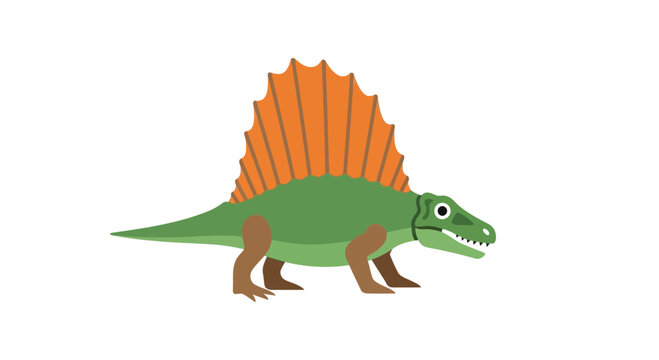 Cute Cartoon Dimetrodon Dinosaur with Orange Sail Back - Isolated