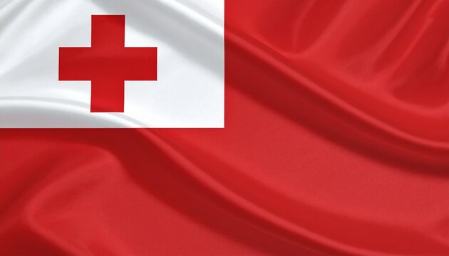 "Tonga flag with red cross on white field"