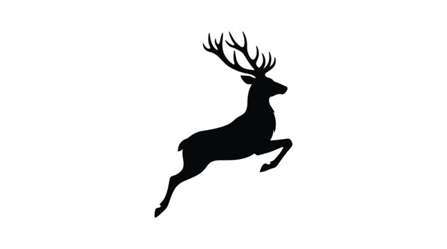 deer silhouette leaping stag against white background
