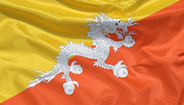"Bhutan flag with dragon and jewels"