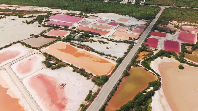 yucatan salt pounds in the beach mexico drone view