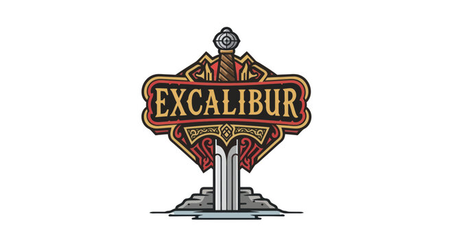 Excalibur Sword in Stone Emblem - Fantasy Medieval Legend Symbol