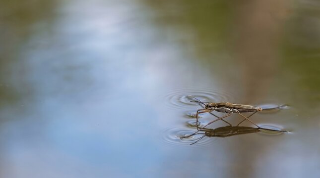 Water strider walking on water