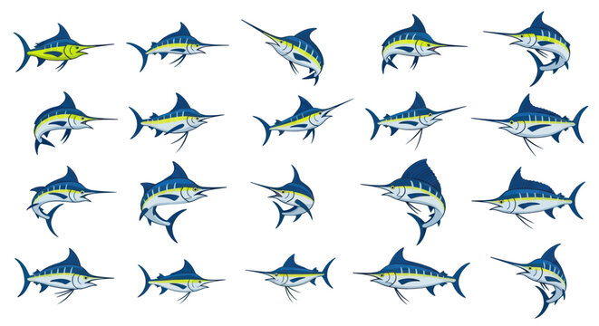 Marlin Fish Collection: Diverse Poses and Angles for Marine Life Designs