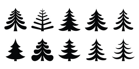 Obraz premium Christmas Tree Collection Silhouette Vector Holiday Pine Icon Set. Creative Christmas tree collection silhouette featuring festive pine icons, winter holiday decoration, and seasonal design.