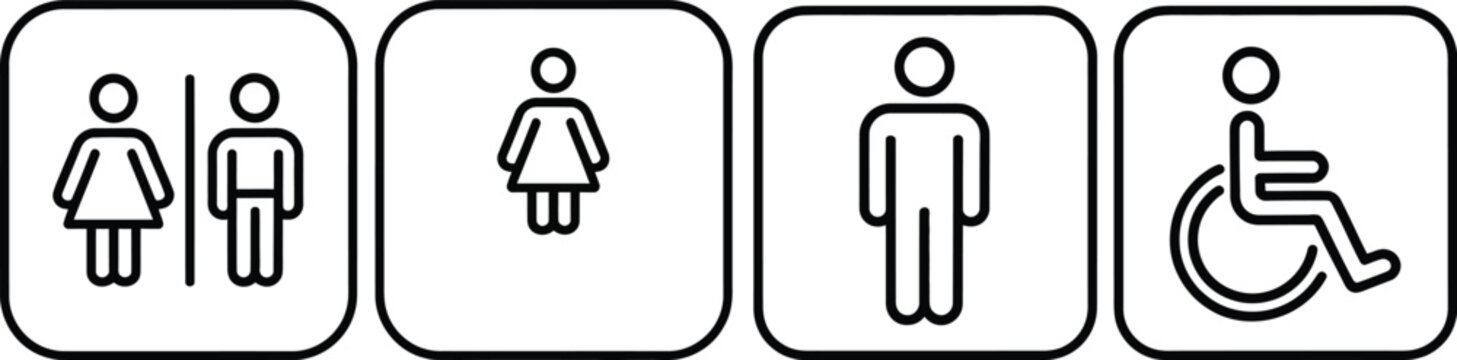 Restroom signs for men, women and disabled