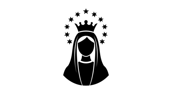 Madonna silhouette adorned with a crown and star halo depicts religious iconography, spiritual devotion, and traditional cultural heritage found in sacred art and historical symbolism.