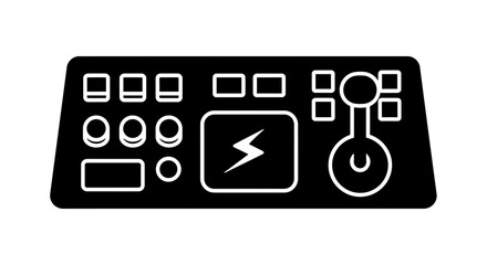 Control panel with a joystick and various buttons indicates a technical interface for managing complex machinery or electronic gaming systems. © Berkah