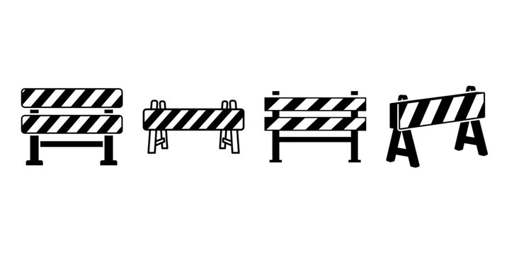 Road Barrier and Construction Barricade Outline Icon Set