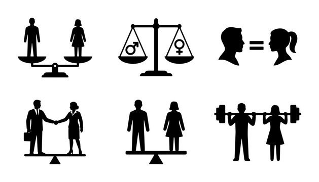 Gender Equality Icons Set, Diverse Representation of Balance and Fairness, Vector Graphics for Social Justice and Human Rights Concepts