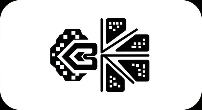 Abstract Geometric Logo Design with Cityscape Elements and Pixelated Details
