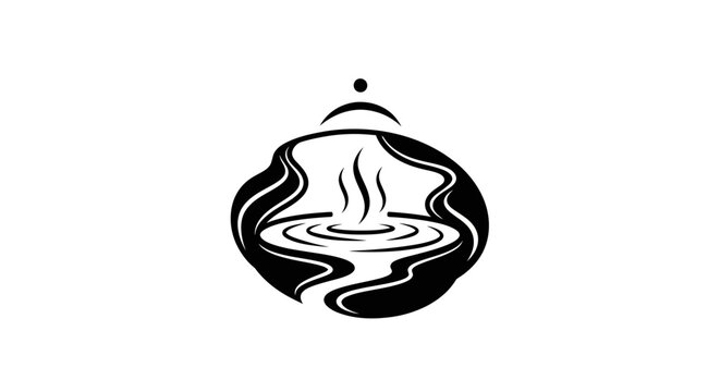 Abstract hot spring logo design, steam rising from water, minimalist graphic