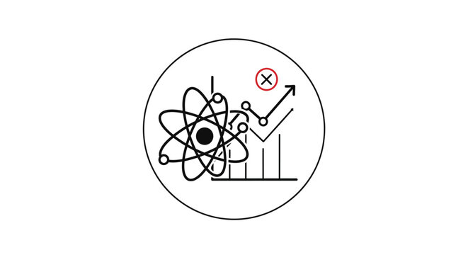 Atomic structure with growing chart and negative symbol, science and data analysis concept