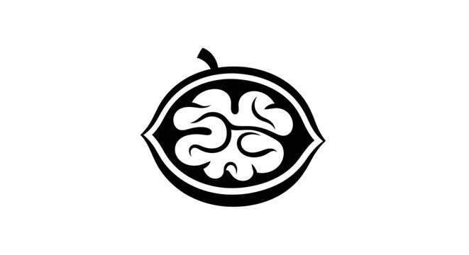 Brain Walnut Icon Vector - Symbol of Intelligence and Healthy Food