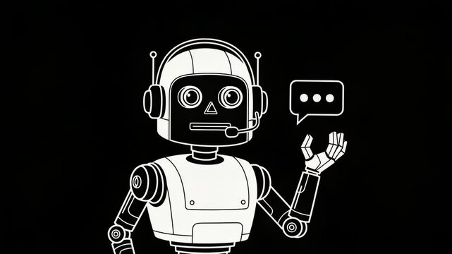 Line art illustration of a friendly robot