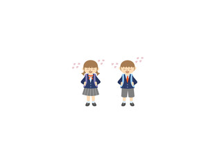Fototapeta premium 入学式の男の子と女の子のペアイラスト・桜