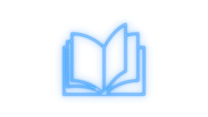 Glowing neon open book icon isolated on transparent background. Literature. Reading material. Education symbol. Library. Knowledge. © mominulim