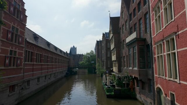 Ghent Canal Aerial View with Historic Architecture and Leie River Reflections Belgium
