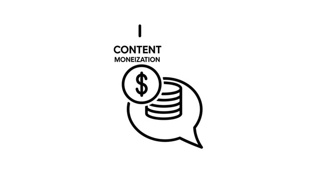 Content Monetization Icon: Dollar Coin Stack in Speech Bubble with Text
