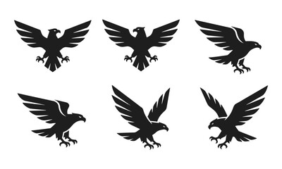 Obraz premium Eagle Hawk Silhouette Icons Collection on White Background