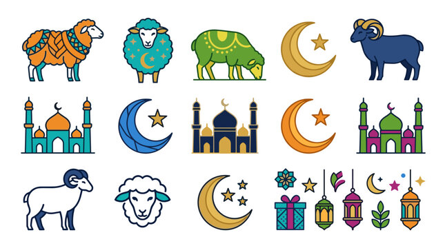 Eid Mubarak Ramadan Kareem Icons Symbols.