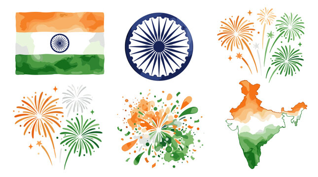 Indian Flag and Independence Day Symbols.