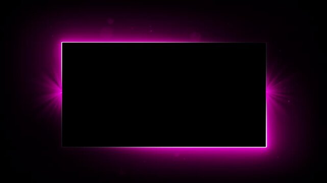 Glowing violet neon frame animation with bursting particles and side light leaks on transparent background 4K