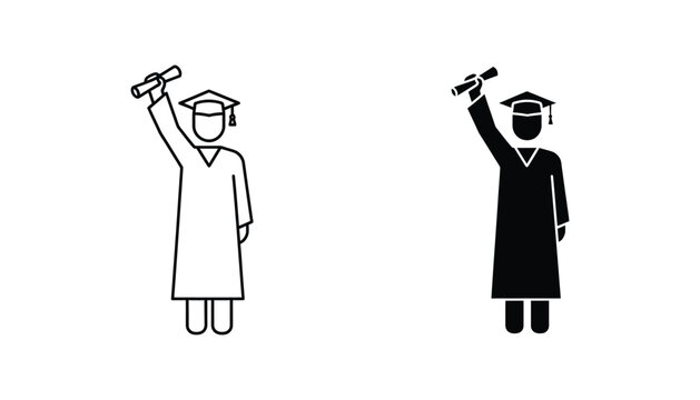 Graduate student holding diploma scroll in victory pose as academic success vector illustration set isolated on white background