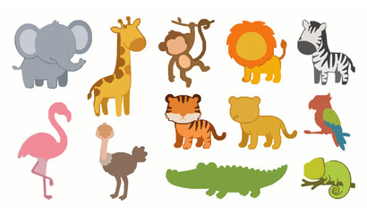 Cute safari and African animals flat vector illustration set © Wahida
