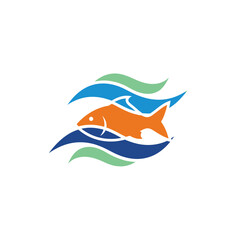 Obraz premium Orange fish swimming in blue and green abstract waves, logo design