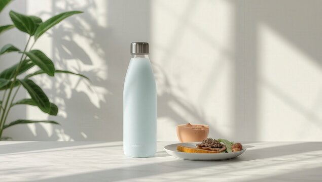 Botellas de leche fresca y saludable sobre una mesa de cocina para el desayuno