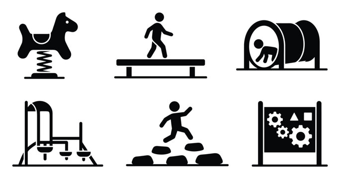 Playground equipment icons for children outdoor physical activity and learning development applications