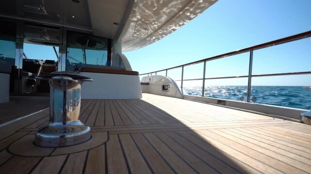 Luxury yacht deck teak ocean sunlight with warm ocean view