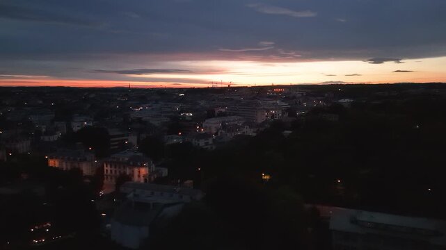 Luxembourg City Aerial View of Alzette Valley and Medieval Fortifications at Sunset