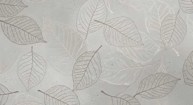 Seamless pattern of leaf skeletons on gray background