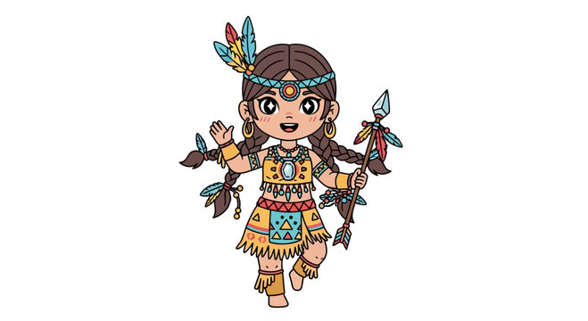 Cartoon Native American little girl.