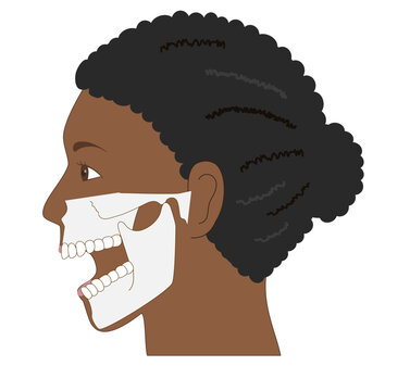 Set of anatomical illustrations of a Black woman&rsquo;s profile with the jaw opened