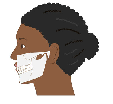 Set of anatomical illustrations of a Black woman&rsquo;s profile with the jaw closed