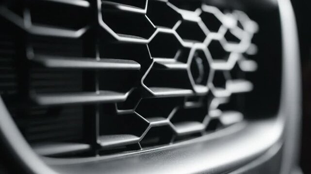 Car front grille closeup metallic honeycomb mesh metal texture hexagon