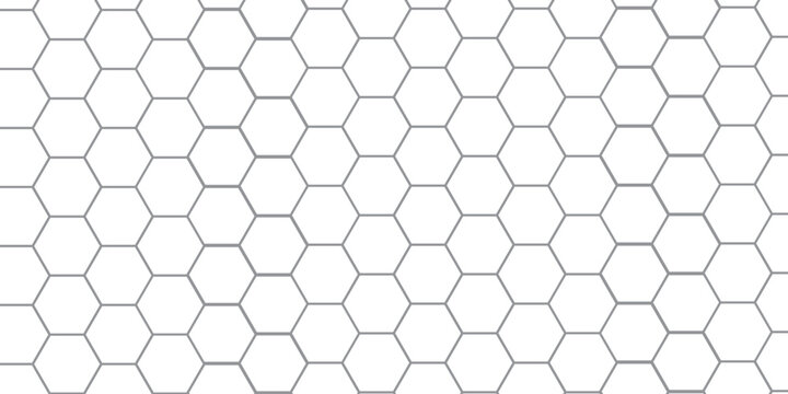 Seamless pattern with outline hexagon grid. Honeycomb net backdrop. Abstract background with geometric line grille. Black hexagon mesh, vector illustration