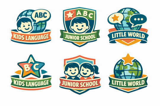 Set of education badges for language schools and junior learning programs